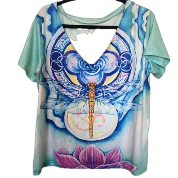 DRAGONFLY top Womens SZ LG Deep V Neck - Picture 1 of 4